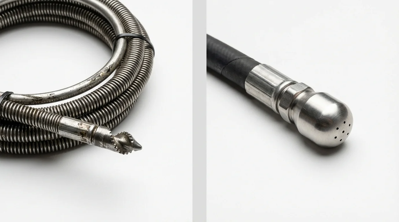 Drain snake cable and hydro jetting nozzle used for drain cleaning in Allison, IA