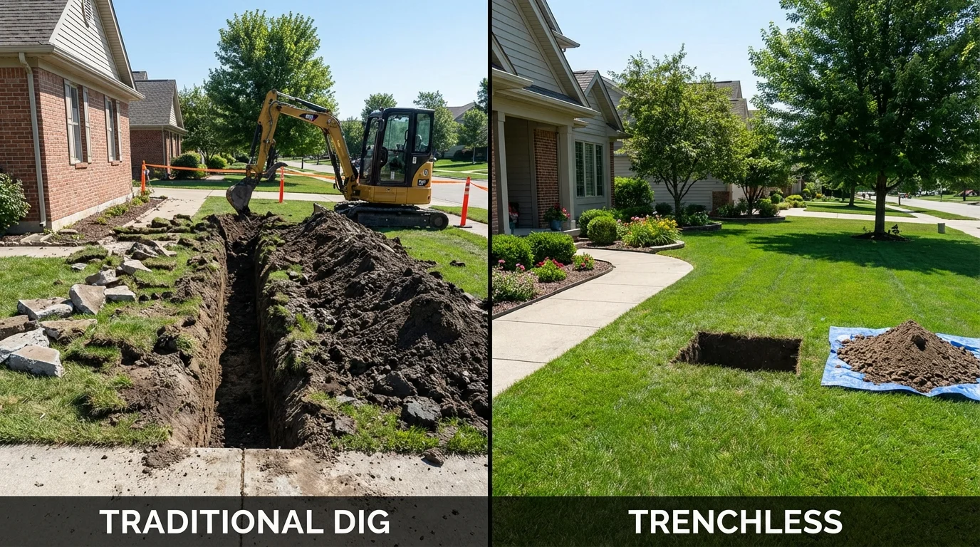 Trenchless sewer repair with minimal yard damage versus traditional excavation in Allison, IA
